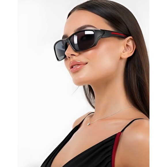 Women Sport Polarized Sunglasses Matte Black Red Accent Performance Safety 2026 - Picture 7 of 10
